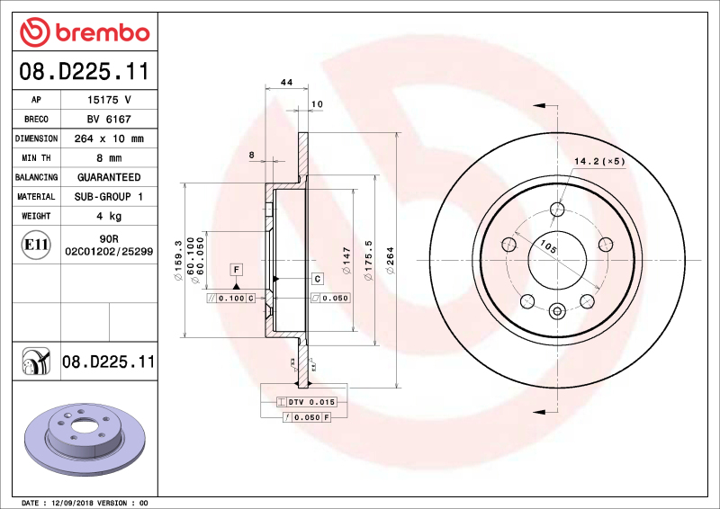 Chevrolet Cruze Brake Rotor (1) - Rear - Brembo OE - OE Equivalent UV Coated - `16-`19